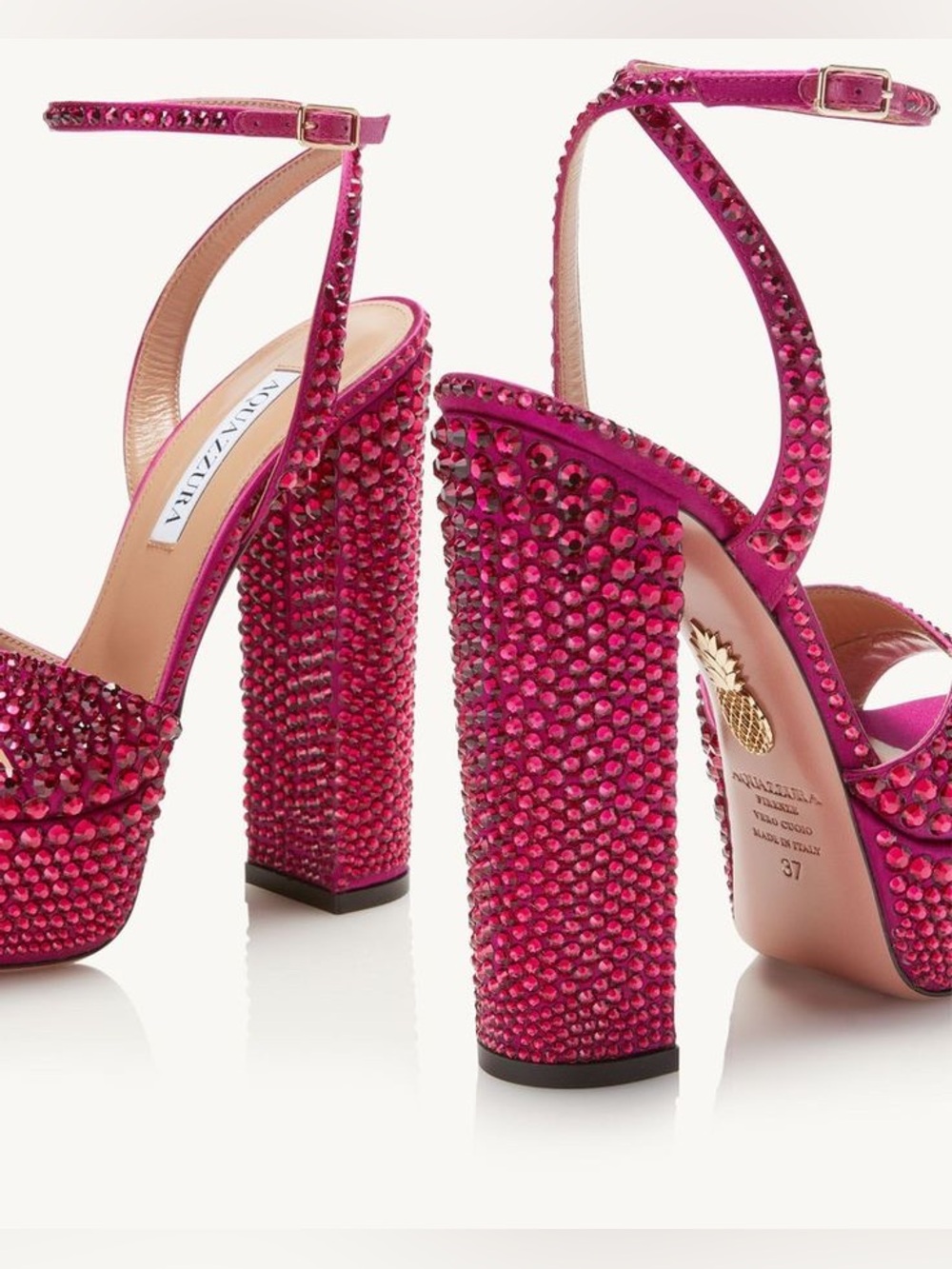 New AQUAZZURA Sinner Embellished Satin Platform Sandals In Pink $2,395 35.5 - Picture 3 of 12